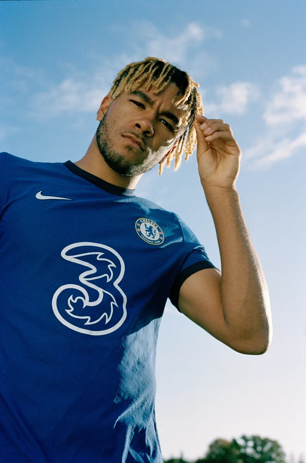 Chelsea FC: a player shot from below against the sky